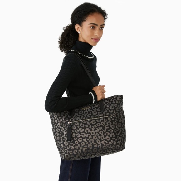 ♠️Kate Spade Chelsea Leopard Graphic Jacquard Nylon Large Tote, Black Multi NWT - Picture 8 of 8